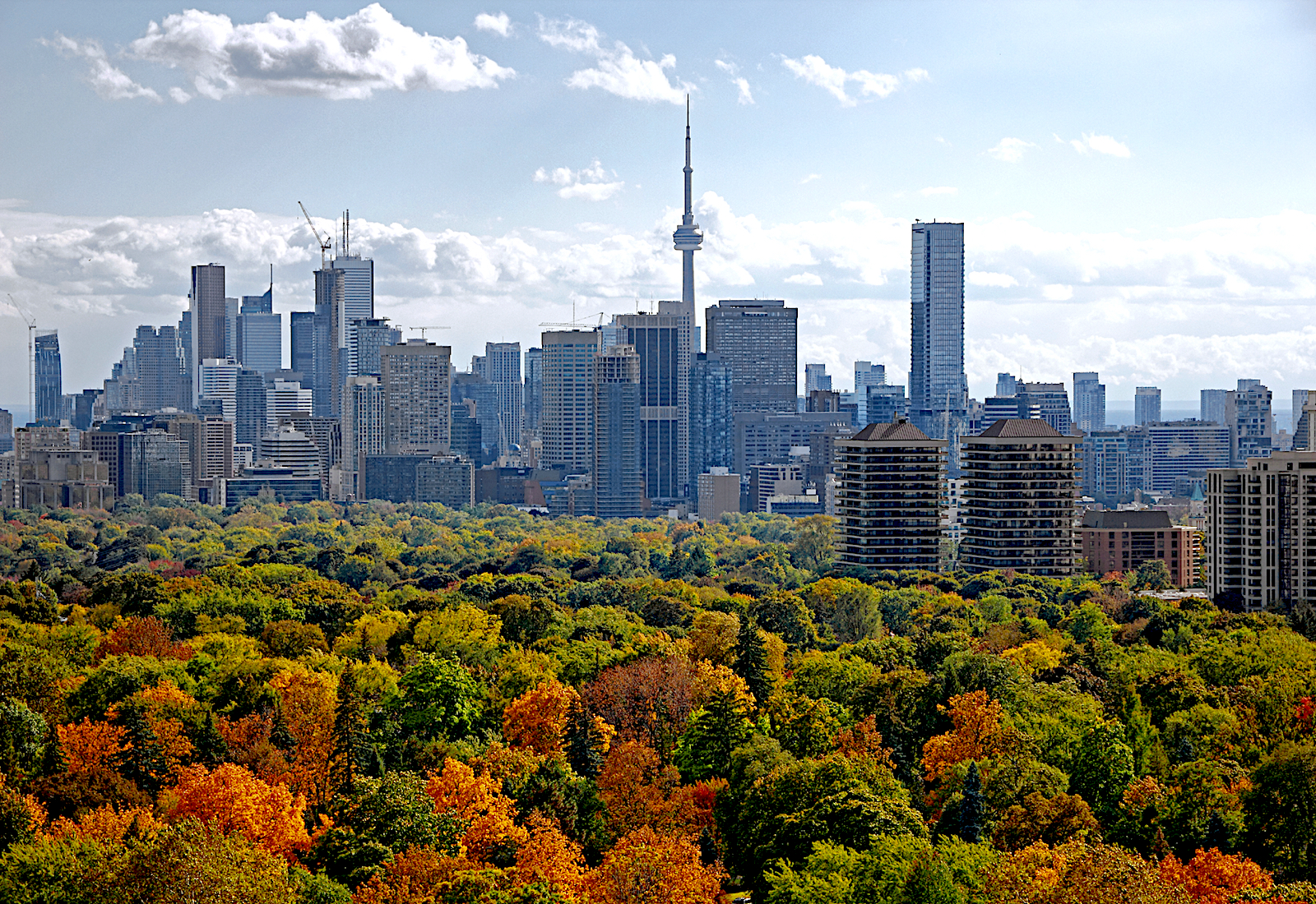 Downtown Toronto rises above its multicolor parkland